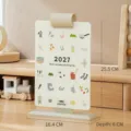 Support de calendrier de bureau 2027 minimaliste avec illustrations mignonnes - 2026-2027 Avec Noyau / Kaki