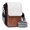 Detalle de un bolso bandolera de PU para móvil de mujer con diseño de bloque de color. - Blanco Marrón