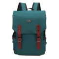 Mochila vintage de lona verde azulado con correas de cuero marrón para el colegio - Verde
