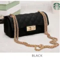 Matte black jelly crossbody bag with quilted pattern and gold chain strap - S / Black (Small)