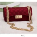 Matte wine red quilted jelly chain shoulder bag with gold hardware lock - S / Wine Red (Small)