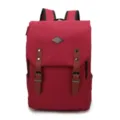 Mochila para portátil estilo británico granate con correas de cuero vintage para estudiantes - Rojo