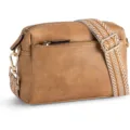 Bolso bandolera pequeño de cuero para mujer con tres cremalleras y correa tejida - Camel