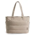 Large capacity quilted beige tote bag for women with side pockets and sturdy handles - Khaki
