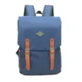Stylish navy blue British style student backpack with brown faux leather straps - Blue