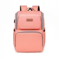 Mochila pañalera multifuncional de gran capacidad e impermeable en color salmón - Naranja