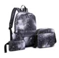 Casual three-piece galaxy starry sky canvas backpack set with cross-body bag and pouch - Three-Piece Set / Versatile Black