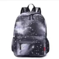 Casual unisex canvas backpack with galaxy starry sky print pattern - Shoulder Bag / Versatile Black