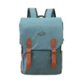 Stylish blue canvas backpack with contrast brown faux leather straps and metal buckles - Light Green