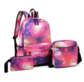 3-piece galaxy print backpack set with shoulder bag and pencil case in pink nebula - Three-Piece Set / Fashion Red