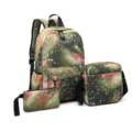 Conjunto de 3 piezas de mochila de lona con estampado galaxia y estuche escolar - Set de tres piezas / Verde fresco