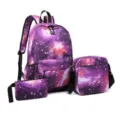 Juego de 3 piezas de mochila con estampado de galaxia púrpura y bolso de hombro - Set de tres piezas / Púrpura