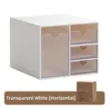 Organizador de escritorio blanco y transparente con cuatro cajones para lápices - Horizontal / Blanco Claro