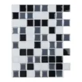 Vista dettagliata dell'adesivo per piastrelle da parete a mosaico nero, bianco e grigio 3D. - YJC0173 (254x203mm)
