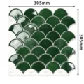 Adesivo murale 3D verde a forma di ventaglio impermeabile, piastrella 305mm x 305mm - Scaglie di Pesce Verde Inchiostro / YJC0212