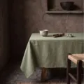 Premium sage green washed cotton tablecloth for a minimalist and rustic dining table - Custom Size / Grass Green