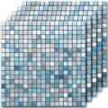 Blue and silver 3D metal mosaic wall stickers for waterproof kitchen and bathroom decor - Mosaic Series (Mixed Blue) / 305x305mm