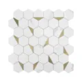 Autoadesivo piastrella murale mosaico esagonale in marmo per cucina e bagno decorazione. - YSL009 Esagonale Accenti Dorati (313*305mm)