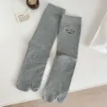 Grey mid-calf two-toe tabi socks for women, soft cotton blend knit - One Size (34-40) / 1 Pair / Light Gray