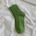 Frühling Sommer einfarbige grüne gerippte Socken lässige Baumwoll Socken für Damen Alltag Mode - Einheitsgröße (EU 35-40) / Grün