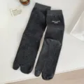 Premium dark grey cotton two-toe tabi socks with minimalist white embroidered text detail - One Size (34-40) / 1 Pair / Dark Gray
