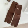 Coffee brown split-toe cotton Tabi socks with march much made embroidery detail - One Size (34-40) / 1 Pair / Coffee