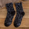 Dames retro middelhoge sokken donkergrijs bloemen jacquard geruffelde manchet vintage sokken - Zwart