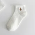 Cute white embroidered ankle socks for women, breathable cotton short tube daily wear. - One Size / White Rabbit