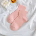 Damen einfarbige rosa Baumwollkurzsocken, süße Rautenrippen Freizeit Sneakersocken für Frauen. - Einheitsgröße / Rosa