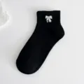 Black short socks women bow embroidery cute cotton breathable ankle socks new style - One Size / Black Bow