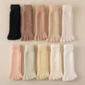 Warm coral fleece five-finger socks in various colors for women's home wear - Milk Tea + Brown