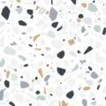 Modern terrazzo pattern PVC self-adhesive floor sticker with grey and beige accents - White (DM008) / 200mm x 200mm