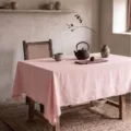 Einfarbige rosa Tischdecke aus gewaschener Baumwolle für rechteckige Tische - 100x135cm / Rosa