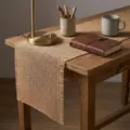 Camino de mesa rústico de papel tejido calado en color beige para estilo campero - Con Borde Enrollado de Borla / Mantel Individual 30x50 / Todo Marrón