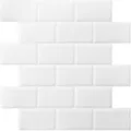 White 3D self-adhesive subway tile sticker, peel and stick waterproof wall decor for kitchen. - Pure White (YJC0106Y)