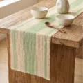 Camino de mesa estilo pastoral a rayas verde y beige en papel tejido con calados - Borde Enrollado de Tres Rayas / Mantel individual 30x50cm / Verde menta