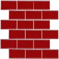 Selbstklebende rote 3D-Epoxid-Wandfliese mit glänzendem roten U-Bahn-Ziegelmuster - Rote U-Bahn-Fliesen (YJC0098) / 30.5x30.5cm