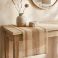 Camino de mesa rústico de papel tejido calado para decoración de aparador rural - Estilo de Tres Barras con Borde Enrollado / Mantel individual 30x50cm / Rayas Marrones