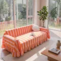 Premium thickened orange striped flannel sofa throw cover featuring elegant ruffle edges - 132-180cm / Pink and Orange Striped