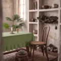Elegante tovaglia in cotone lavato verde a tinta unita con volant per tavolo da pranzo - Stile Foglia di Loto / 90x90cm / Verde