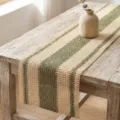 Élégant chemin de table rustique en papier tissé à rayures vertes pour décoration - Style à Trois Bandes / Set de Table 30x50cm / Vert Militaire