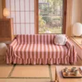 Elegant pink and brown striped velvet sofa cover with chic ruffled hem design - 132x180cm / Coffee and Pink Stripe