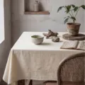 Minimalist cream washed cotton tablecloth featuring a textured solid color finish - Custom Size / Cream