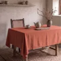 Tischdecke aus gewaschener Baumwolle in Terrakotta, rustikal und einfarbig minimalistisch - 100x135cm / Gebranntes Orange