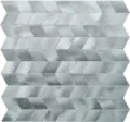 Primer plano que muestra la textura de metal cepillado de pegatinas de mosaico 3D - Serie Espiga (Plata Cepillada)