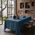 Hochwertige blaugrüne Tischdecke aus gewaschener Baumwolle im minimalistischen Stil - 100x135cm / Cyanblau