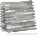 Detalle de la veta de madera rústica y la textura metálica en estos azulejos 3D - Serie Mármol (Gris Roca)