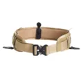 Detail view of durable tan laser-cut tactical MOLLE waist belt featuring heavy duty metal buckle - Waist Seal And Belt Set / Khaki