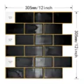 Black 3D self-adhesive wall sticker with gold trim, 12x12 inch subway tile pattern - Subway Tile Gold Edge (YL009) / 30.5x30.5cm / Black