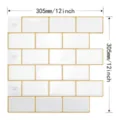 White 3D peel and stick wall tile with decorative gold edges, 12x12 inch dimension - Subway Tile Gold Edge (YL010)
